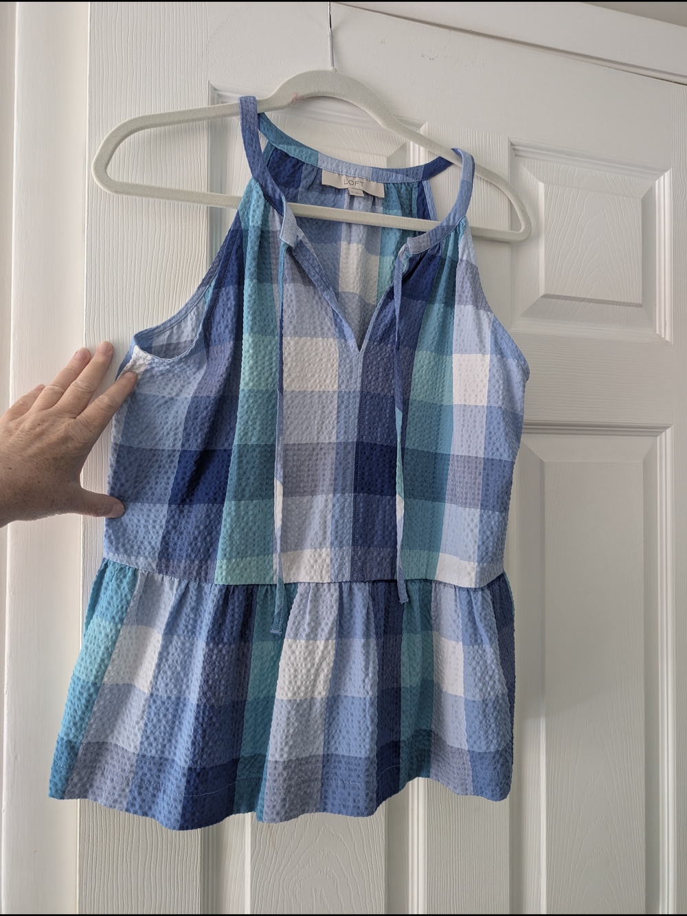 LOFT Blue and White Plaid Sleeveless Top
